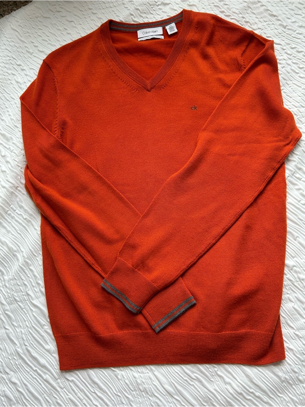 Calvin Klein Men's V-Neck Sweater in Bright Orange